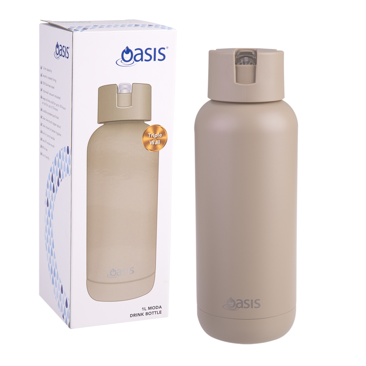 MODA CERAMIC LINED SS TRIPLE WALL INS DRINK BOTTLE 1L