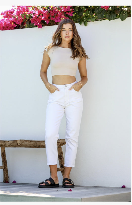 STRETCH CROP JEAN-WHITE